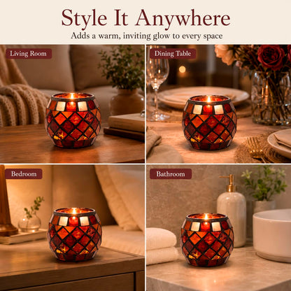 Votive Candle Holder Tea Lights - Glass Candle Holders, Mosaic Tealight Candle Holder, Candle Jar Cup for Wedding Centerpiece Party Table Decorations, Valentines Day Decor