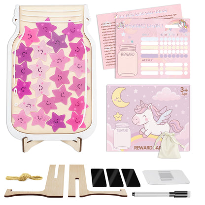 Yoink Unicorn Magnetic Reward Jar Set, Star Jar Reward System for Kids with 24 Colourful Star Tokens and Magnetic Dry Erase Chore Chart, Home and Classroom Management Tool for Good Behavior