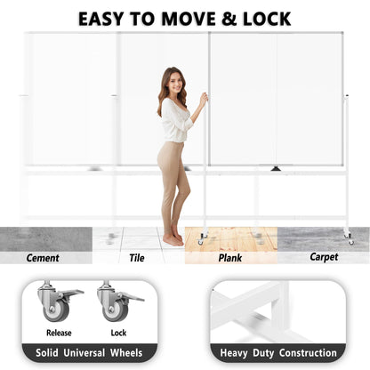 Large Rolling Whiteboard on Wheels, 48" x 48" Double-Sided Mobile White Board with Stand, 4' x 4' Portable Standing Magnetic Dry Erase Board Easel for Home Office Classroom School, Silver