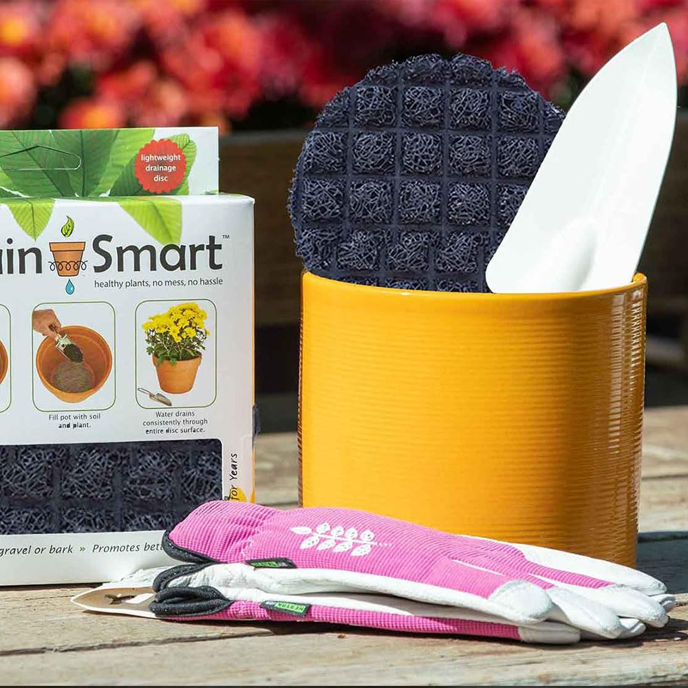 Drain Smart 3D Mesh Planter Pot Drainage Insert Disc – Made in USA – Keeps Soil in, Lets Water Drain Out – Cleaner, Lighter Alternative to Gravel for Indoor & Outdoor Planters (6" – 5 Pack)