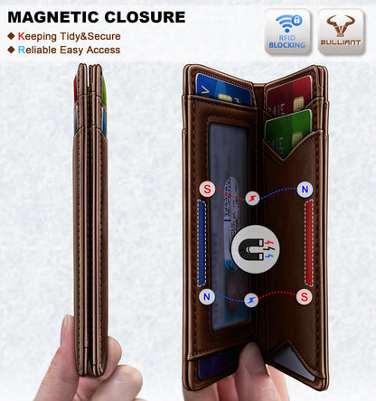 BULLIANT Men Full Grain Wallet,Slim Wallet Magnetic Closure Simplifed Bill Folder RFID Blocking 11Cards