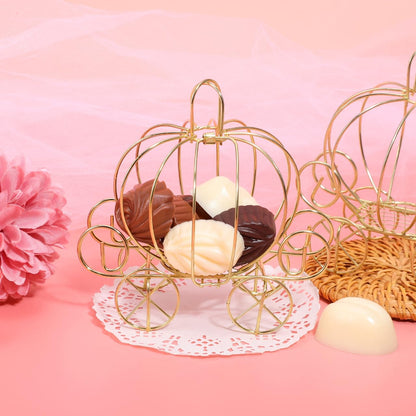 Baluue Pumpkin Carriage Candy Box Metal Wedding Souvenirs Party Favor Treat Storage Box 3.9X3.9X3.9 Inch Hollow Carriage Design for Halloween and Festive Events