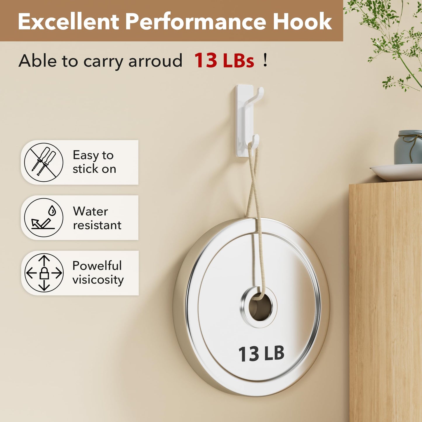 pickpiff 12 Pack Wall Hooks for Coat and Towel: 13LB Strong Adhesive Door Hanger Stick on, White