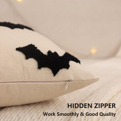 Tosleo Halloween Throw Pillow Covers 20x20 inch Set of 2 Black 3D Bats Embroidery Pillow Cases Thanksgiving Holiday Cushions Covers Home Party Fall Decor Pillowcases Cushion Covers for Sofa Bed Couch
