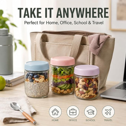 6 Pack Overnight Oats Containers with Screw Lid (3 × 10 oz, 3 × 16.7 oz) 2026 Upgraded High Borosilicate Glass Containers for Snacks Yogurt Spice Sugar, Wide Mouth Mason Salad Jars