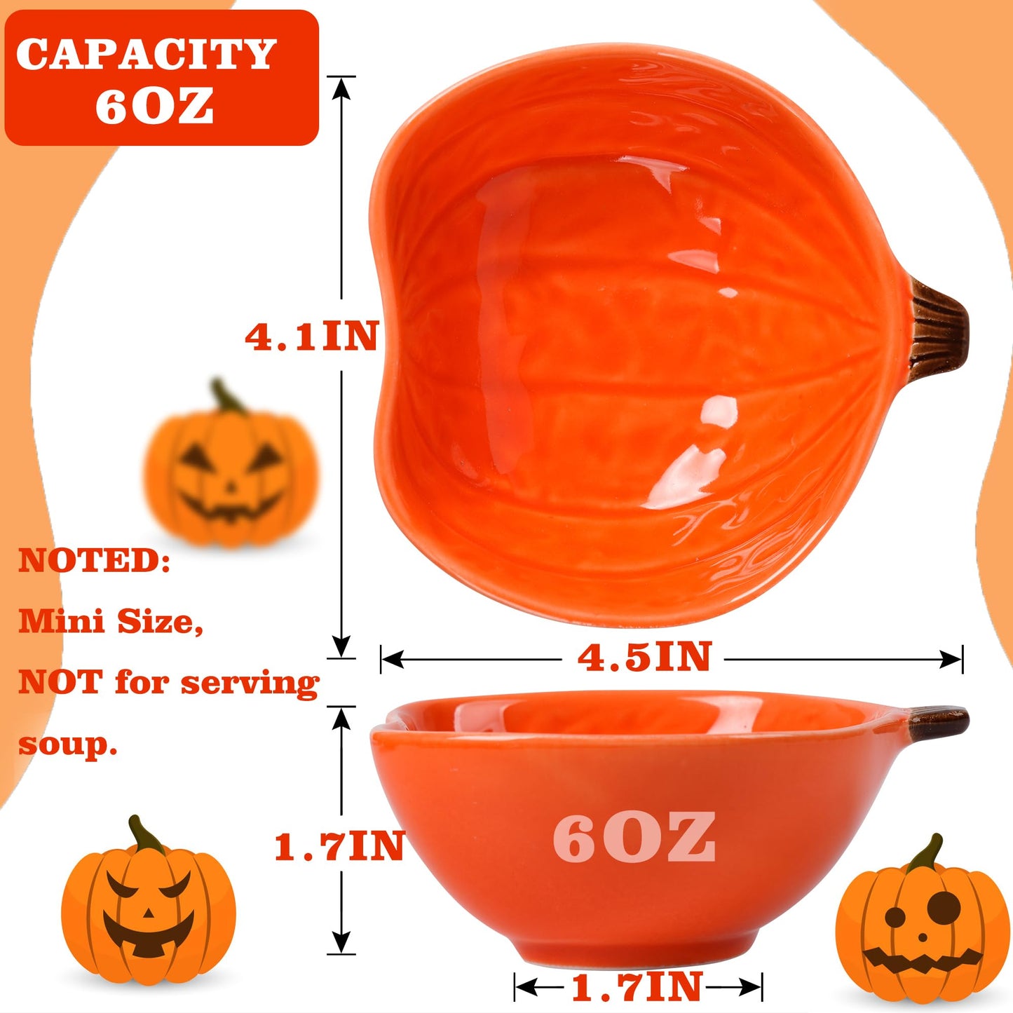 Kolewo4ever 12 Pieces Pumpkin Ramekins Thanksgiving Ramekins Ceramic Bowls Pumpkin Bowl 6 oz Oven Safe Ramekin for Thanksgiving Bowl Dip, Sauce, Condiments,Snack