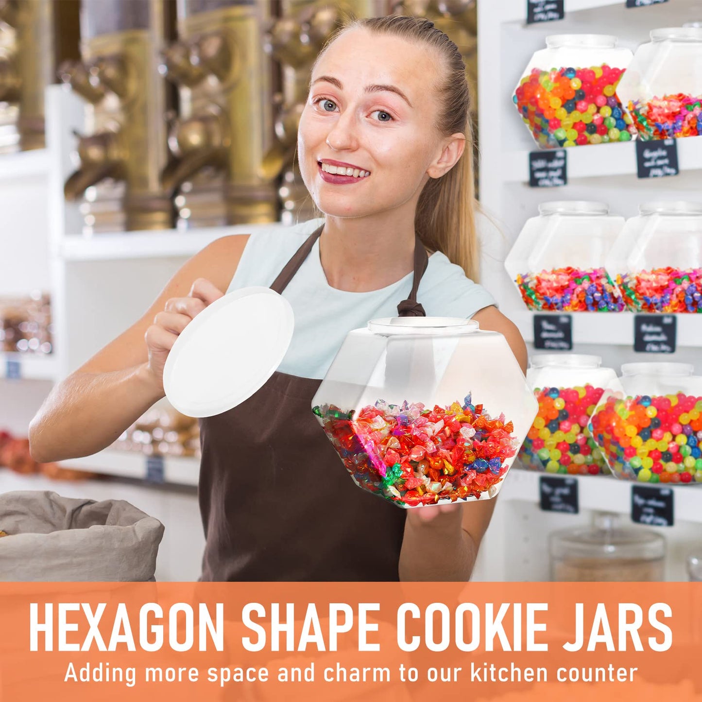 EBOOT 4 Pcs 29 oz Plastic Candy Cookie Jars for Kitchen Counter Hexagon Cookie Jar with Lid Clear Candy Containers Laundry Pod Storage Container Dry Food for Buffet Dog Treats Craft