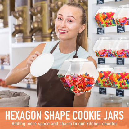 EBOOT 4 Pcs 29 oz Plastic Candy Cookie Jars for Kitchen Counter Hexagon Cookie Jar with Lid Clear Candy Containers Laundry Pod Storage Container Dry Food for Buffet Dog Treats Craft