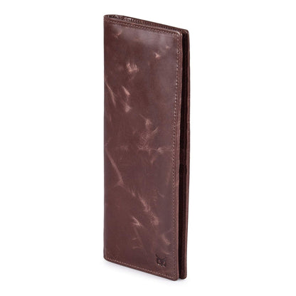 Long Wallet for Men Women Real Leather Bifold RFID Stylish Slim Handmade 2 ID Window Credit Card Holder in Gift Box (Coffee, Wax Pull Up)