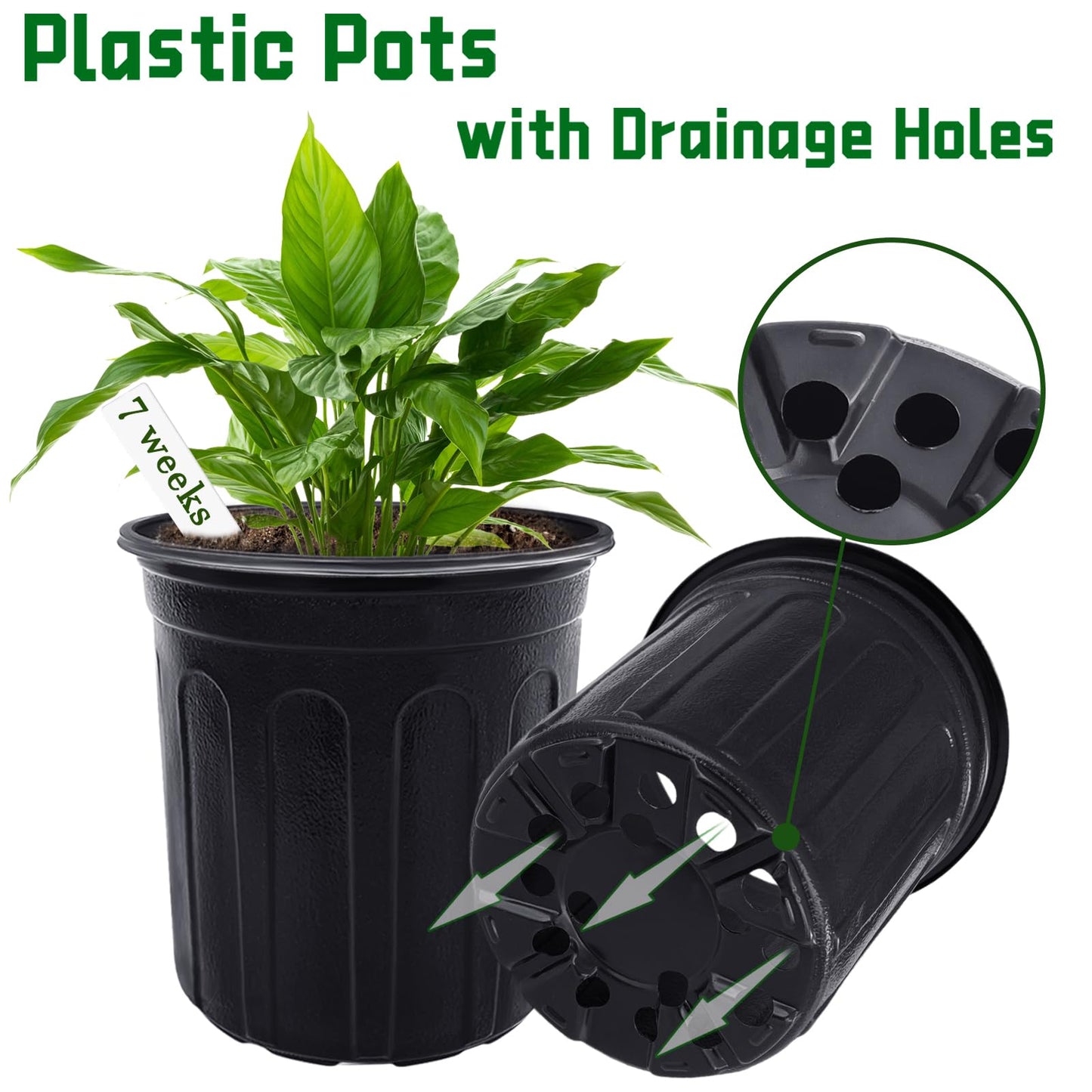 Qyyiguf 60 Pcs 1 Gallon Plant Nursery Pots,Plastic Pots with Drainage Holes,Garden Flower Container Seedling Pot with White Label for Planting,Cuttings,Transplanting,Home Garden(Black)