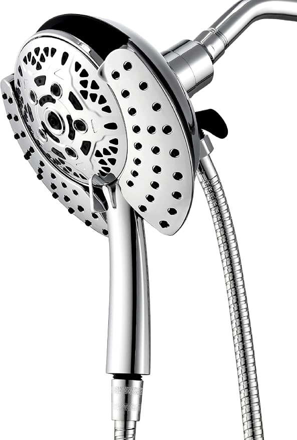 INAVAMZ Shower Head with Handheld High Pressure: Hand Held Shower Head & Rain Shower Head 2-IN-1 Shower Head with 59" Rotatable Stainless Steel Hose, Shower Trim Systems, Sliver 2.5 GPM 15391