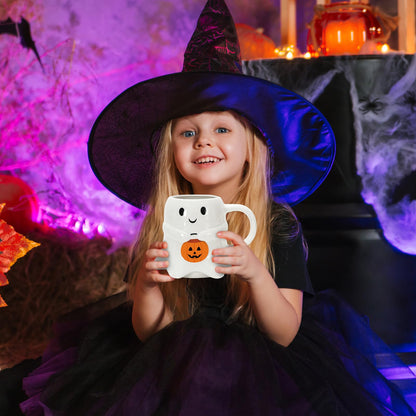JarThenaAMCS 2Pcs 15oz Halloween Ghost Shape Mug White Ghost Pumpkin Coffee Mug Cute Boo Ceramic Drinking Cup for Halloween Party Supplies Table Centerpieces