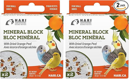 Hari Mineral Block for Birds with Dried Orange Peel, Calcium Supplement Bird Treat (82193) (Pack of 2)