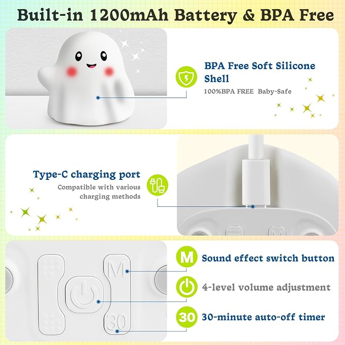 Rechargeable Night Light for Kids - Silicone Lamp with Touch Sensor for Kids Room - LED Squishy Night Light for Baby Nursery with RGB Rainbow Color-Changing/30-Min Timer