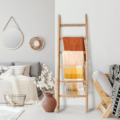 Blanket Ladder 6.4FT, Wooden Blanket Ladders for the Living Room, 6-Layer Farmhouse Rustic Quilt Rack for Living Room Bathroom (24 inch Wide)