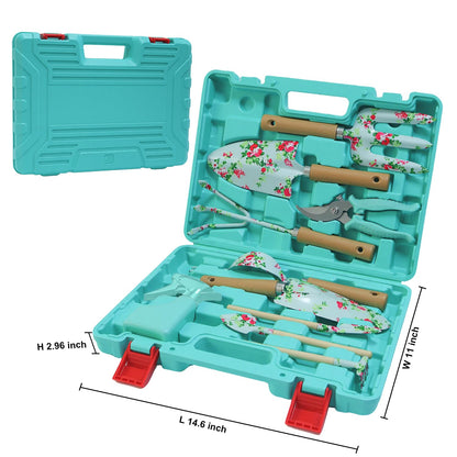 WANCHI Light Green Gardening Set, 10-Piece Garden Tool Kit with Trowel, Hoe, Shovel & Rake, Ideal Gardening Gift for Women, Mom, Grandma | Birthday Gifts for Her | Hand Tools for Small Gardens