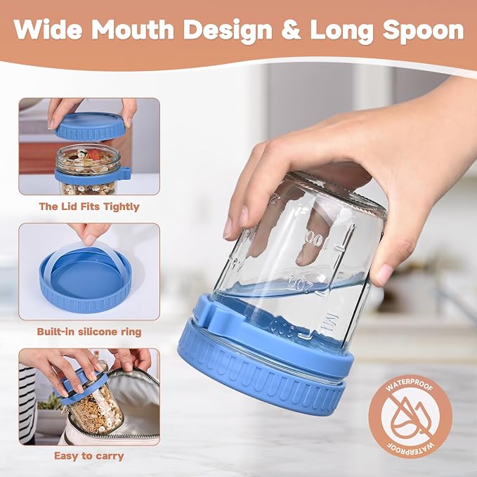 4Pack Overnight Oats Containers with Lids and Spoons,13oz Mason Overnight Oats Jars for Yogurt,Jars for Overnight Oats,Chia Pudding Jars with Lids