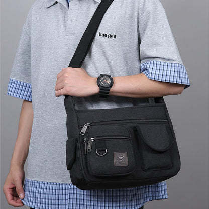 LEBULLBRO Canvas Shoulder Bag for Mens Multi-pockets 13 inch Laptop Messenger Bag Sling Bags School Crossbody Bags Travel (Black)