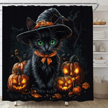 UEAUUN Magic Black Cat Shower Curtain Gothic Halloween, 70x70 Inch
