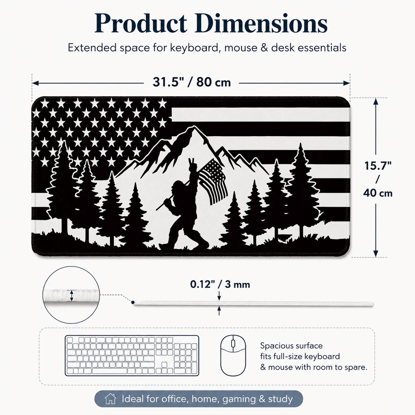 DOFQZ Bigfoot Sasquatch Camping Large Mouse Pad 31.5x15.7 Inch,M005