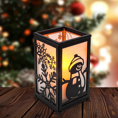 GiveU Decorative Led Candle Lantern with Timer Rustic Candle Lantern with Twelve Magnetic Seasonal Themed Panels ,5 x 5 x 8.5" Black
