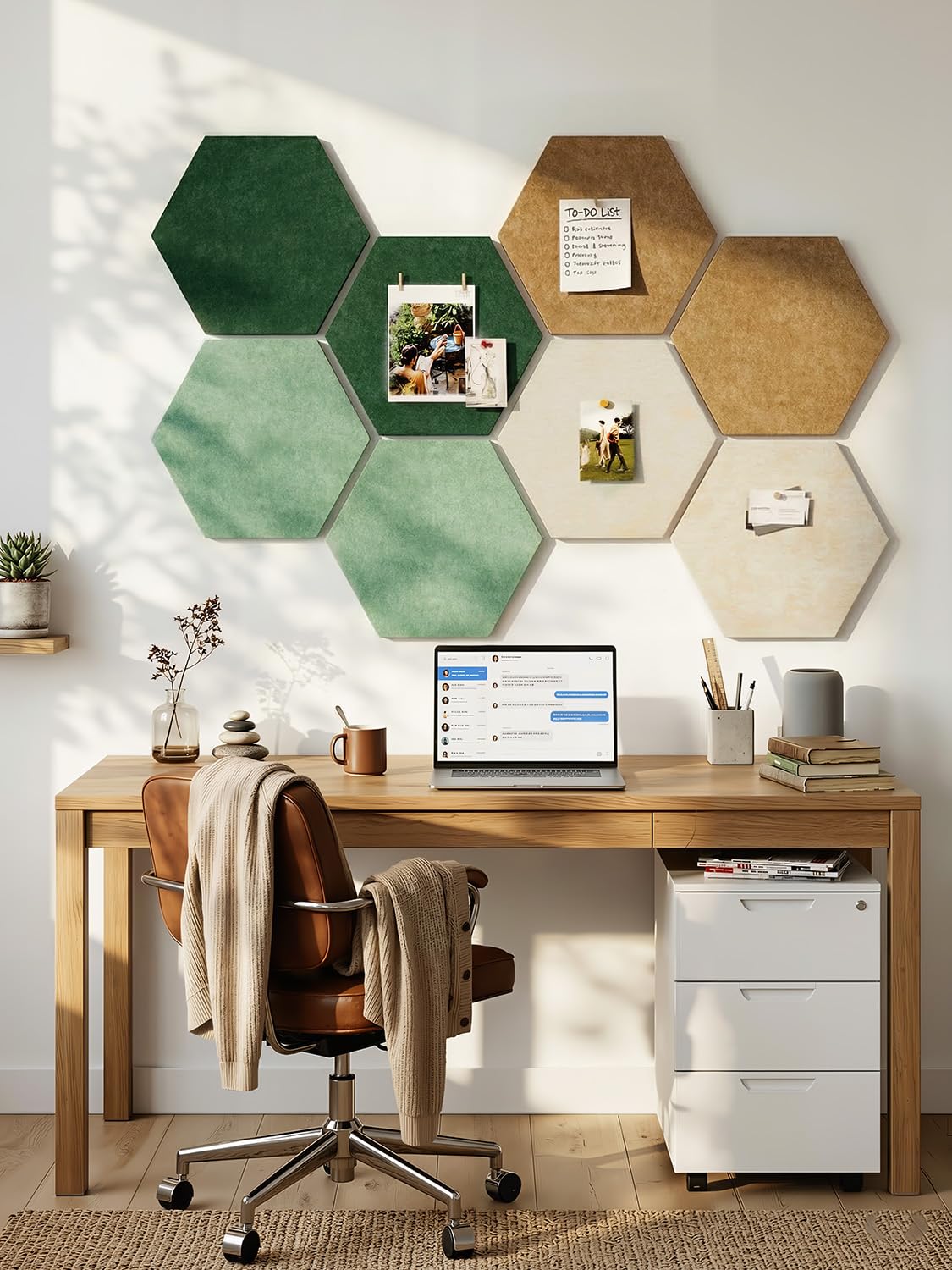 Uoisaiko 8 Pack Hexagon Felt Bulletin Board Tiles - 12" Large Thick Pin Board for Walls with 30 Push Pins, DIY Boards for Office Home School Decor, Aesthetic Hex Cork Board Alternative