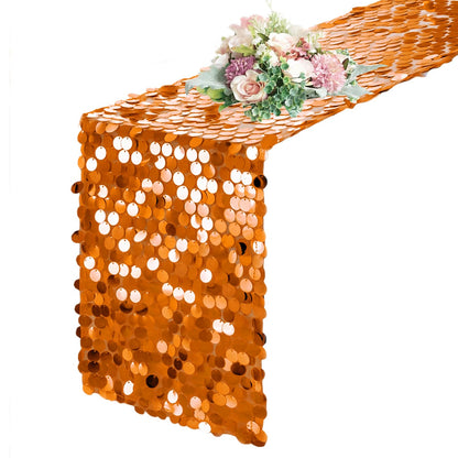 Pufogu 12 "x 108" Sequin Table Runner, Orange Glitter Premium Big Sequin Table Runner, Rectangle Table Runners for Halloween, Christmas, Wedding Party, Birthday Party, Banquet Decor (1 Pack).
