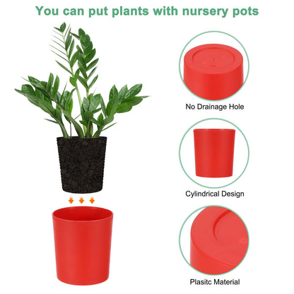 M METERXITY 4-Pack Plastic Plant Pots, 4 Inch Plastic Planters Round Flower Planter Containers Flower Pots for Indoor/Outdoor/Garden, Plant Holder [Red]