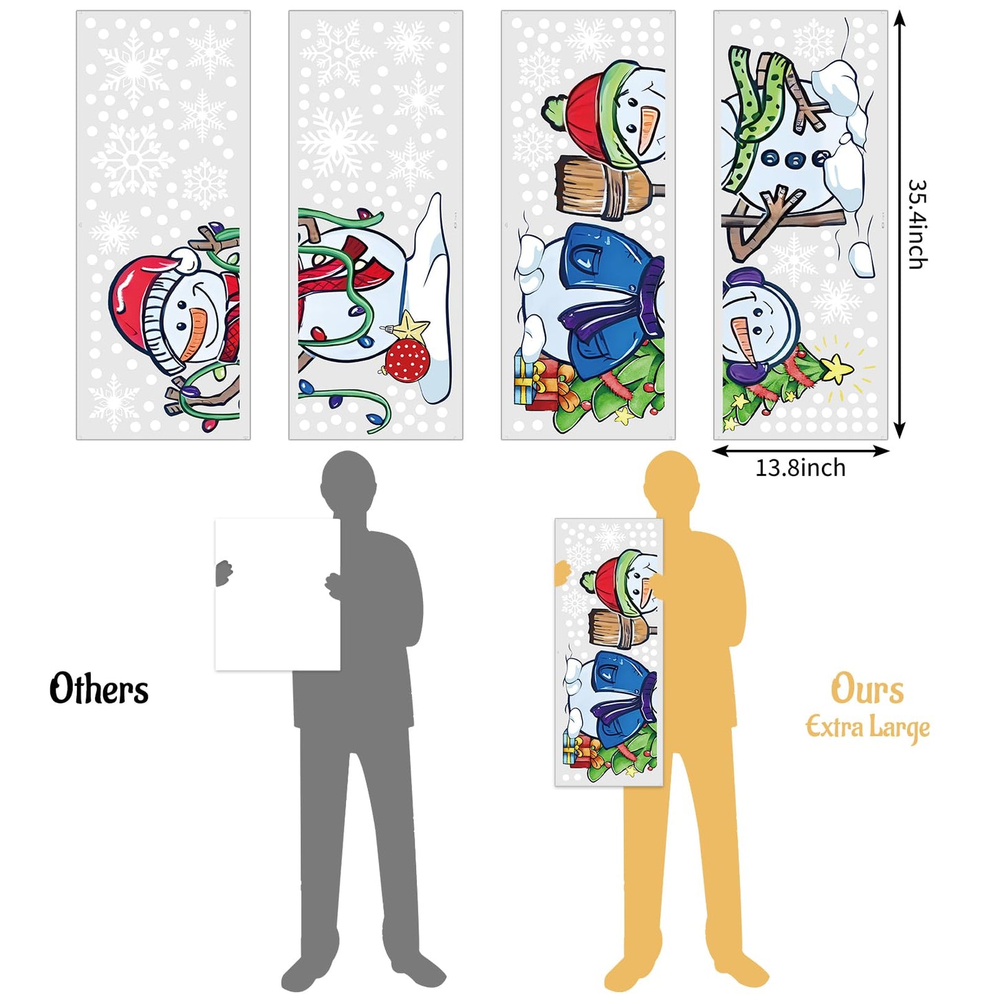JarThenaAMCS 13.8 * 35.4'' Extra Large Christmas Window Clings 4 Sheets Cartoon Snowman Snowflake Window Stickers Double-Sided Glass Decals for Winter Xmas Home Classroom Office Party Decoration