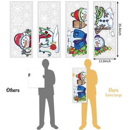 JarThenaAMCS 13.8 * 35.4'' Extra Large Christmas Window Clings 4 Sheets Cartoon Snowman Snowflake Window Stickers Double-Sided Glass Decals for Winter Xmas Home Classroom Office Party Decoration