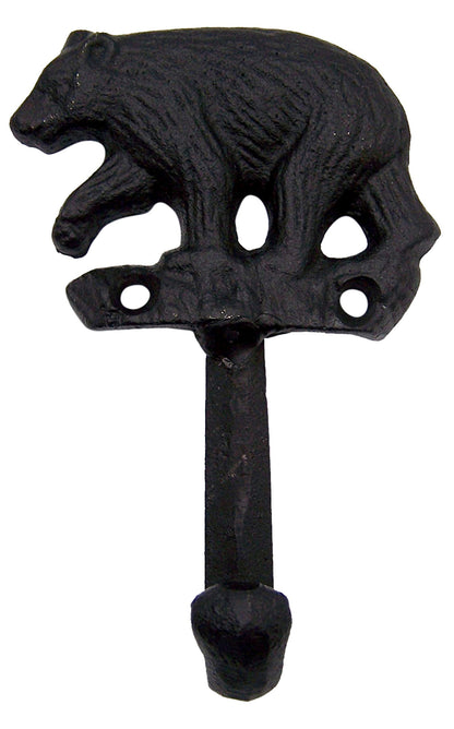 Wowser Rustic Black Bear Cast Iron Wall Hooks, Set of 3, 5 Inches