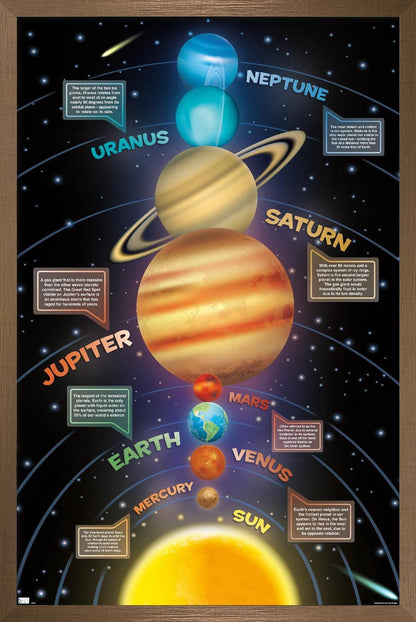 Trends International Solar System 2023 Wall Poster, 22.4L x 14.7W, Bronze Framed Version