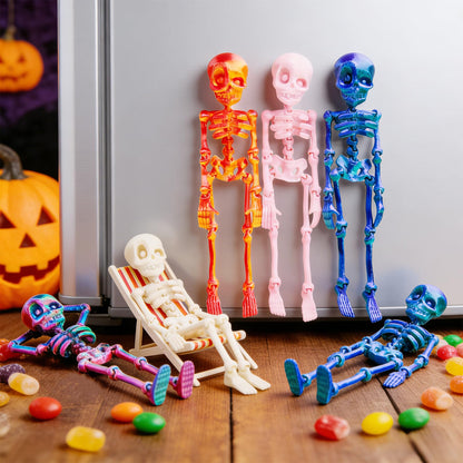 Funny Fridge Magnets 5pcs 3D Printed Skeleton Magnets for Locker and Office Posable Articulated Mini Skull Refrigerator Decorations Gothic Easter Room Decorations 7 Inches (Pink)