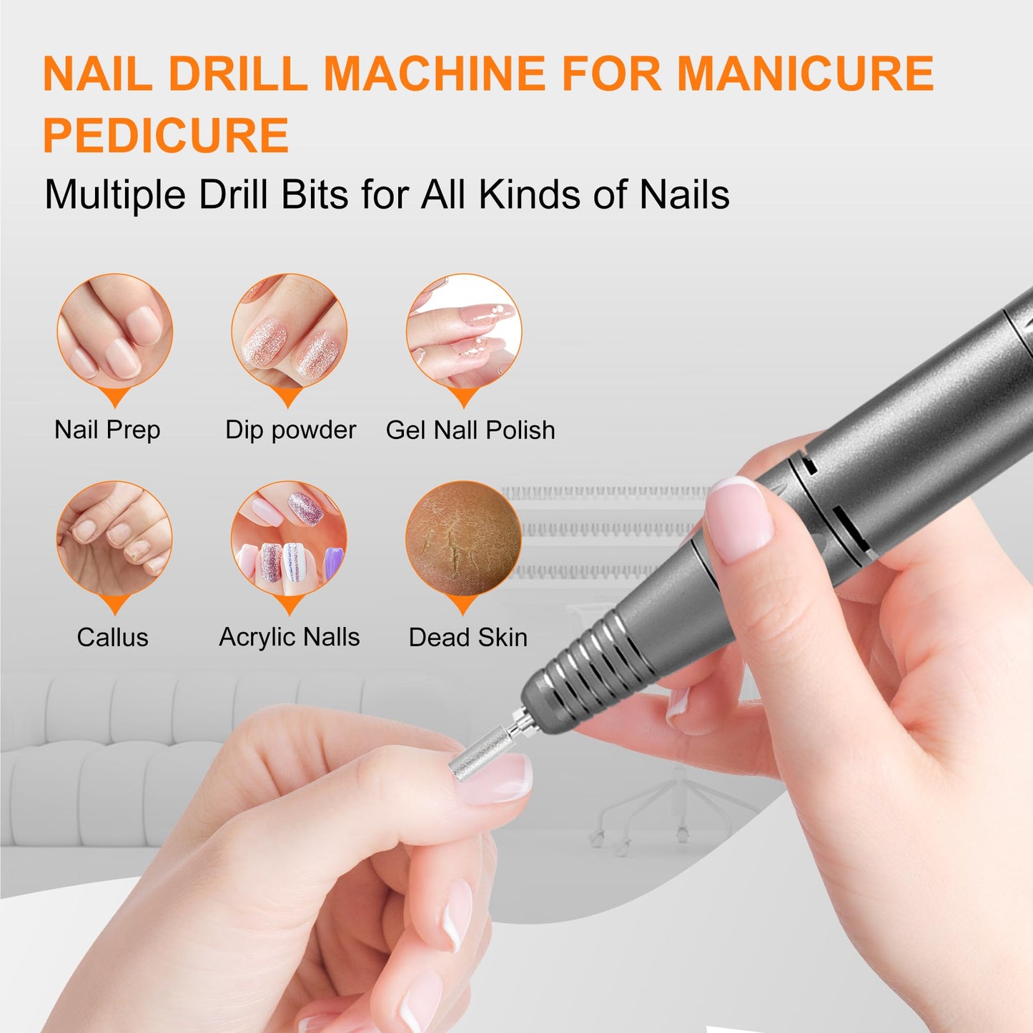 Professional Electric Nail Drill File:COSYGLOW Glitter Portable Cordless E-File Nail Drill Kit with 11 Drill Bits,30000 RPM Rechargeable Nail Drills Machine for Acrylic Nails Gel Polishing (Pink)
