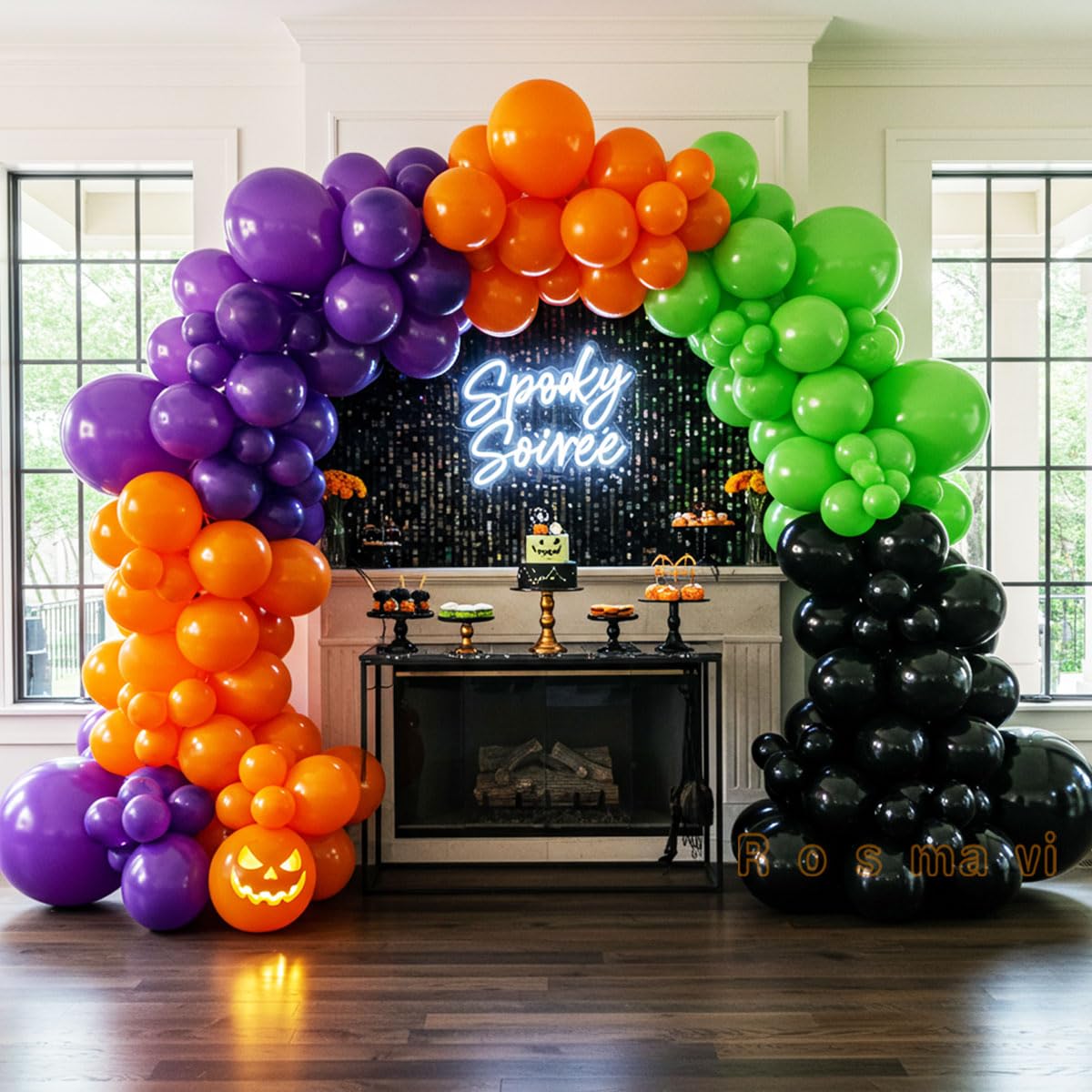 Halloween Balloon Arch Kit – 146pcs Orange Black Green Purple Balloons Garland for Halloween Decorations, Party Backdrop, Birthday Celebration, Spooky Haunted House, Trick or Treat Party Supplies