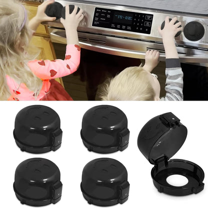 Childproof Stove Knob Safety Covers, Oven Knob Covers for Child Safety 5 Pack, Black Stove Knob Covers & Gas Stove Locks,Heat-Resistant Adhesive,Double-Key Baby Proof Covers for Gas/Electric Burner
