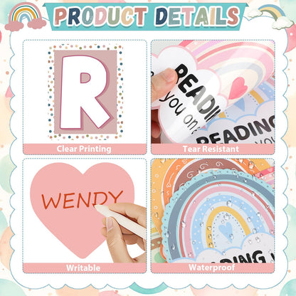 32Pcs Boho Classroom Decor Boho Reading Posters with READ Sign Rainbow Love Heart Bulletin Board Decorations Reading Corner Decor for Classroom Wall Door Kindergarten Elementary and Middle School