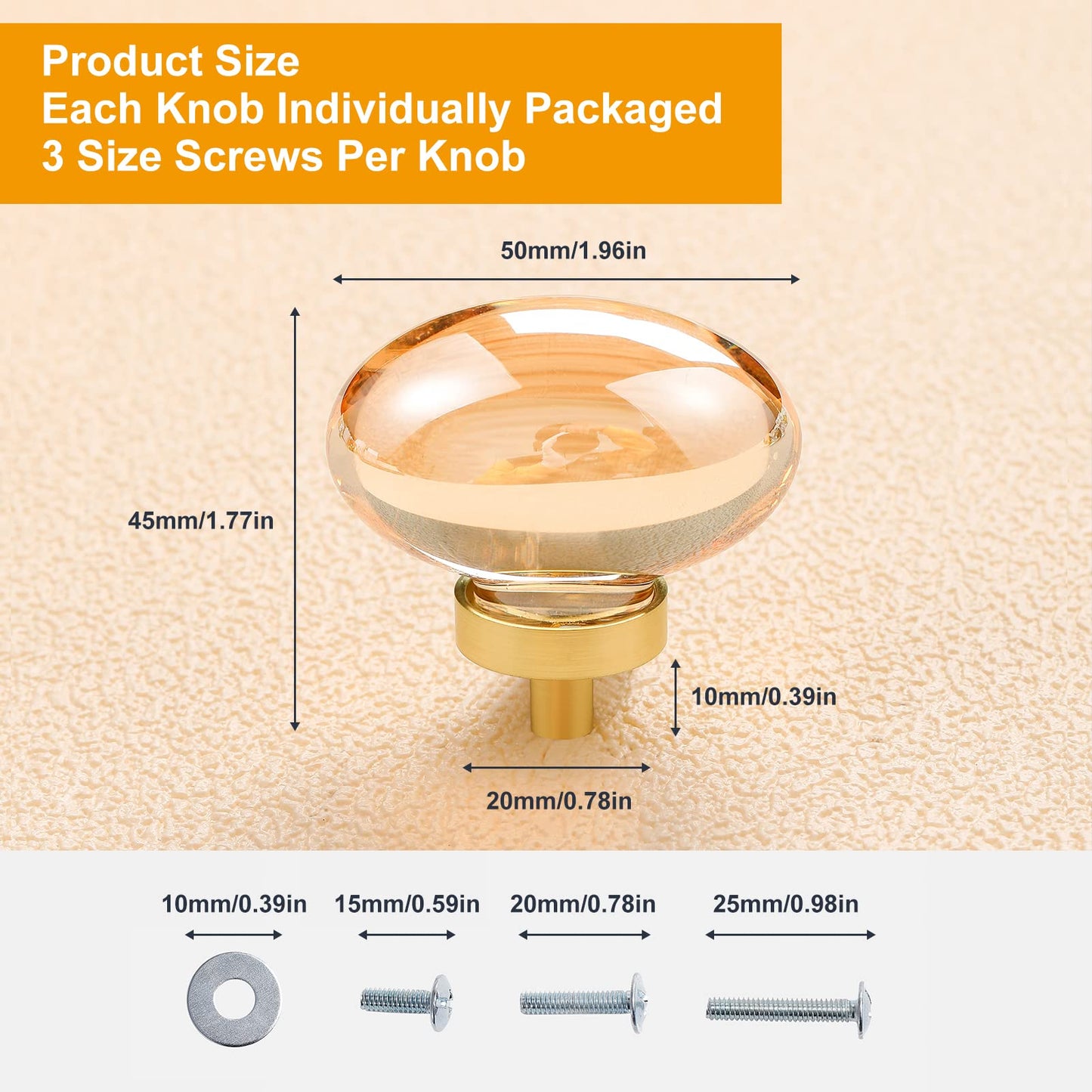 CLCTK 8 Pack Champagne Crystal Cabinet Knobs, Gold Cabinet Glass Knobs for Dresser Drawers Brass Furniture Hardware Pulls (Oval)