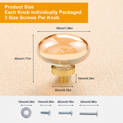 CLCTK 8 Pack Champagne Crystal Cabinet Knobs, Gold Cabinet Glass Knobs for Dresser Drawers Brass Furniture Hardware Pulls (Oval)