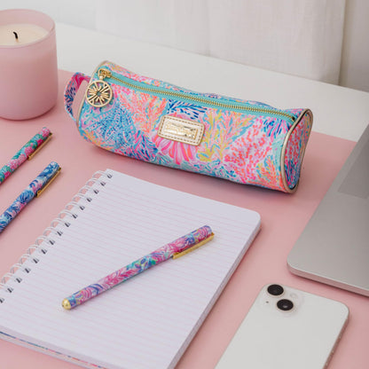 Lilly Pulitzer Cute Pencil Case, Colorful Zipper Pouch for Office Supplies, Small Travel Bag with Carrying Handle, Splashdance