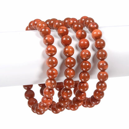 Justinstones Red Spong Coral Gemstone 8mm Round Beads Stretch Bracelet 7 Inch Unisex