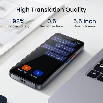 Language Translator Device, Upgraded 5.5" High-end Metal Frame Ai Translator No WiFi Needed, Support 150 Languages, Two Way Real-Time Voice Offline Recording Translator Device for Business Travel