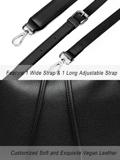 AFKOMST Leather Bucket Bags and Drawstring Crossbody Purse for Women Medium Tote and Hobo Handbags with 2 Shouder Straps