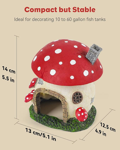 Uniclife Aquarium Mushroom House Fish Tank Decoration Resin Mushroom Cottage Ornament for Fish Tank Landscape Aquarium Hideout Hideaway Spawning Cave Decor for Shrimp Betta Goldfish and Reptiles