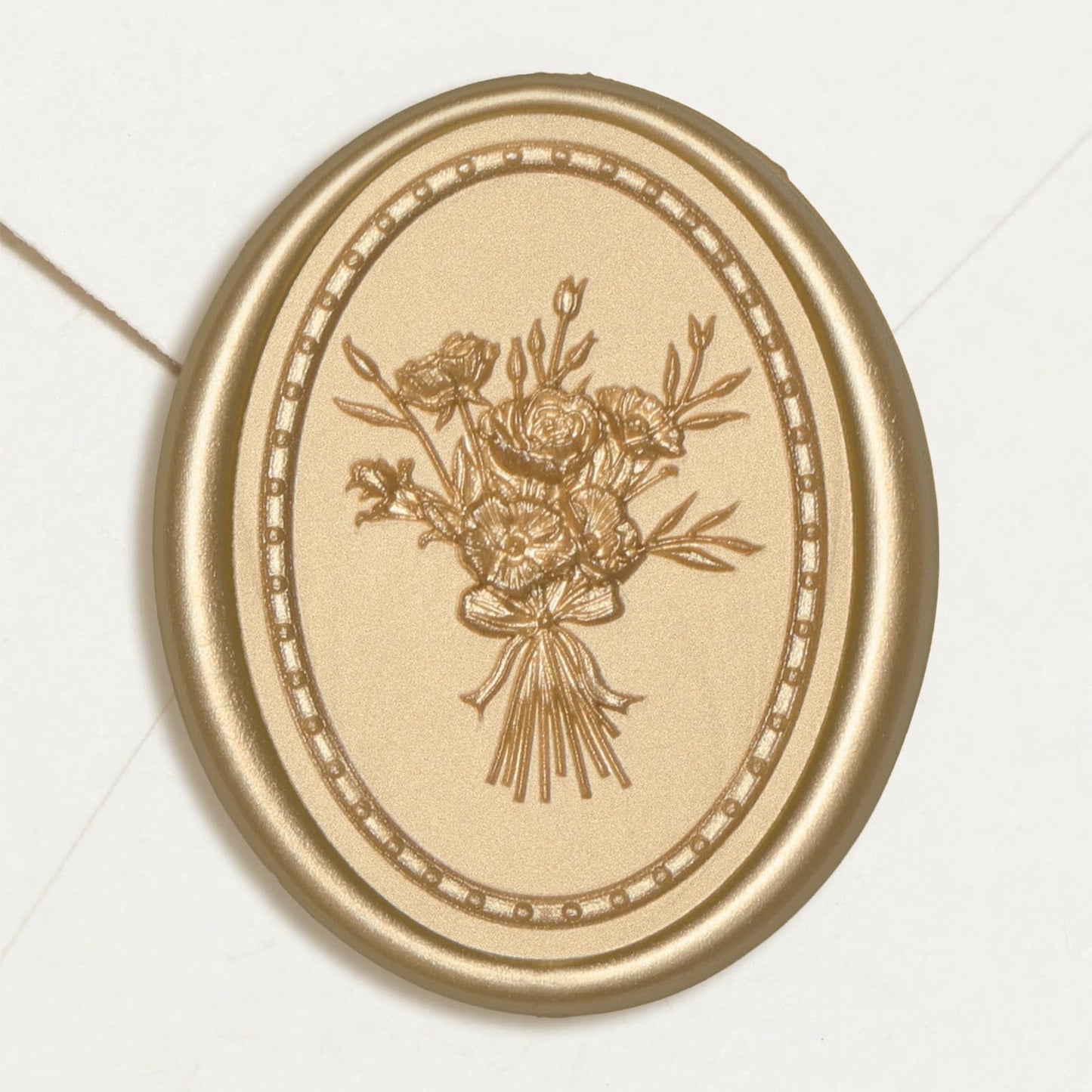 UNIQOOO Wax Seal Stickers - Vintage Photo Frame Floral Bouquet Wedding Invitation Envelope Seal Stickers, 50 Pcs Self-Adhesive Light Gold Stickers, Perfect for Invitation, Christmas, Gift Wrapping