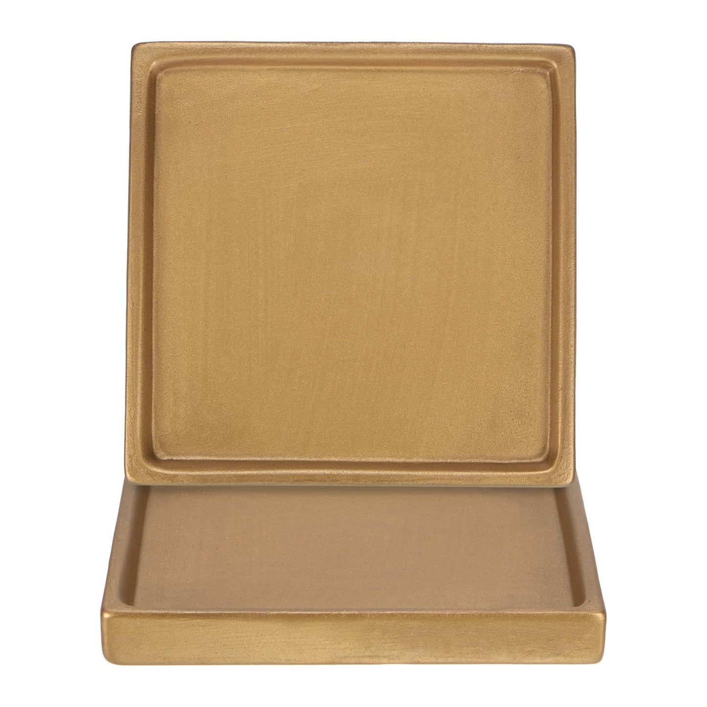 M METERXITY 2-Pack Ceramic Plant Saucer, 5 Inch Plant Water Catcher Tray, Plant Pot Saucers for Indoor/Outdoor Plants/Flower Drainage Drip Water Tray [Square Gold]