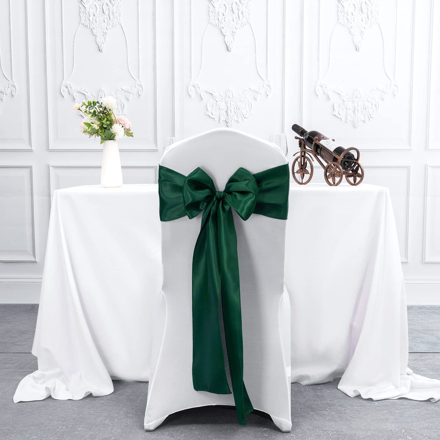 Lykoow 100 Pieces Emerald Green Satin Chair Sashes for Wedding Reception Party Hotel Home Kitchen Decoration-Emerald Green