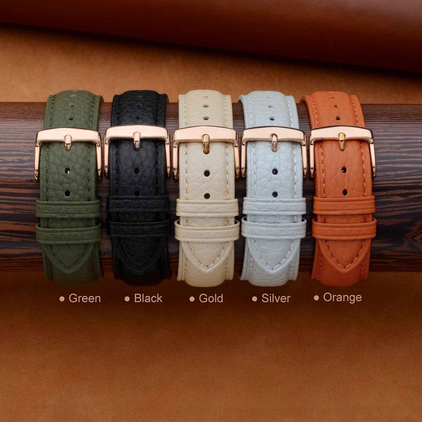 ANNEFIT Watch Band 18mm, Quick Release Textured Padded Leather Straps with Rose Gold Buckle for Men and Women (Brown)