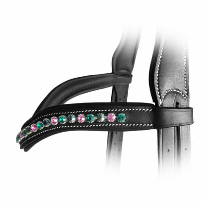 Exion Curved Crystal Browband for Horses – Soft Padded Bling English Bridle Brow Band | Dressage, Show, Jumping | Black, Brown (Black, Cob)