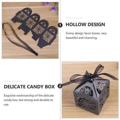 BESTOYARD Halloween Hollow Die-Cut Candy Boxes with Ribbon - Wedding Favor Boxes for Party Treats and Packaging 8.27 X 4.53 Inches 50 Pieces